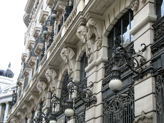MADRID: Ornamental elephants on the ornate facade of the Banco Espaol de Crdito. That evening, we attended a performance of zarzuela, the classic operetta form of Spain. Although we had to puzzle out the plot from notes entirely in Spanish, it was a thrilling experience, and we wound up buying several CDs and DVDs of zarzuela.