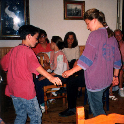 AMORGOS: These are the children of Michali and Anna, the nanny Catherine hired years ago to take care of her own children, and who fell in love with Amorgos and Michali, eventually creating a preschool in Langatha. The children demonstrated traditional dancing to their father's accompaniment.