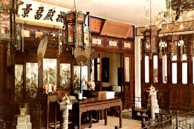SUMMER PALACE: Emperor Guangxu's bedchamber in the Palace of Jade Waves (commercial postcard).