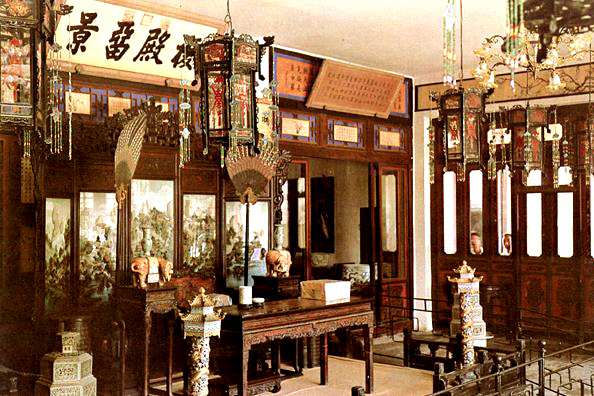 SUMMER PALACE: Emperor Guangxu's bedchamber in the Palace of Jade Waves (commercial postcard).