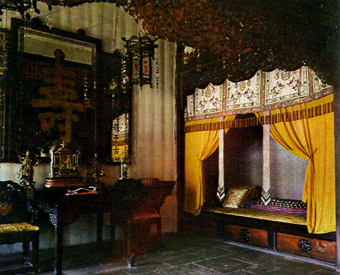 SUMMER PALACE: The Empress Dowager Ci Xi's bedchamber in the Palace of Joy and Longevity (commercial postcard).