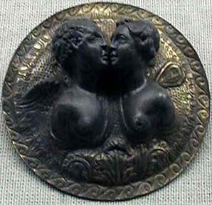 SELÇUK MUSEUM: You don't often see kissing depicted in Classical art. Here Eros smooches with his beloved Psyche. This is a mixed relationship, doomed to fail; note the different design of their wings: he with his bird wings represents the flesh, she with her insect wings, the spirit.