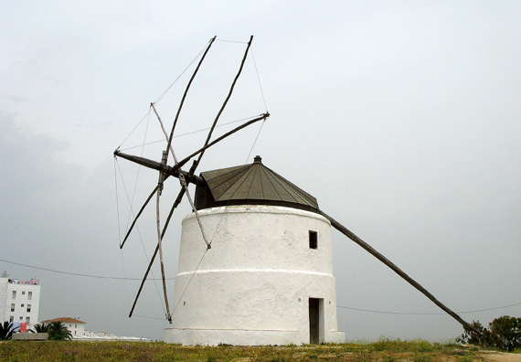 VEJER DE LA FRONTERA: The Spanish are very conscious of their windmill heritage because of the famous scene in Don Quixote where the protagonist jousts with one under the delusion that it is a giant (hence the old English expression for combating imaginary evils: “tilting at windmills.” Unfortunately, we didn’t see a single traditional windmill equipped with sails, actually working.