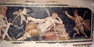SELÇUK MUSEUM: In this mosaic, Eros displays the body of the sleeping Aphrodite to a lustful satyr.