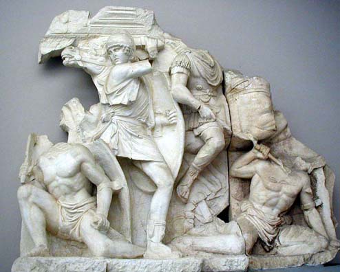 SELÇUK MUSEUM: The Greeks loved battle scenes on their buildings; this is one of several fragments from the facades of buildings at Ephesus.