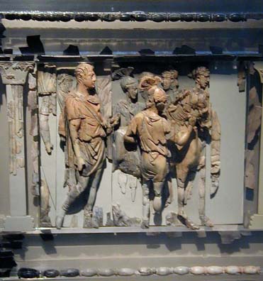 SELÇUK MUSEUM: This very rare tiny ivory carving of soldiers is done in high relief.