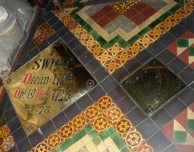 DUBLIN, ST. PATRICK'S CATHEDRAL: Set into the floor near the entrance to the cathedral are the tombs of Swift and "Stella."