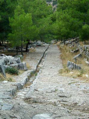 PRIENE: One of the things that made Roman civilization great was superior drains. This channel running down the street may look simple; but it's part of the secret of Roman success.