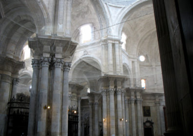 CADIZ: Netting has been installed to catch falling fragments during restoration.