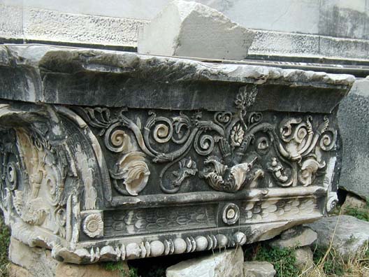DIDYMA: Fragments of the ornate carving that once topped the walls now lie on the ground.