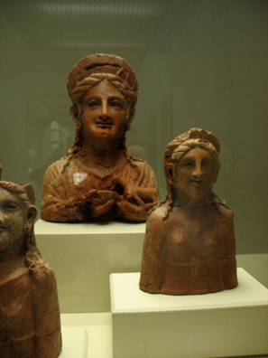 CADIZ: Clay figurines, Phoencian 5th C. BCE, possibly related to the worship of Astarte. In the Museum of Fine Arts and Archaeology, Cadiz. 5th C. BCE. May be images of Astarte.