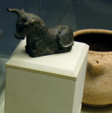 CADIZ: Bronze bull figurine, Phoenecian, 7th–6th C. BCE. Found in San Roque, now in the collection of the Fine Art & Archaeological Museum, Cadiz