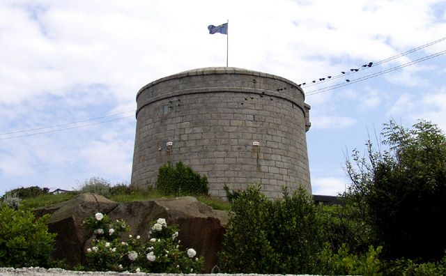 SANDYCOVE: Just southwest of Dublin, on the Irish Sea, is the Martello Tower at Sandycove, one of several originally built to repel Napoleon's forces, and occupied by Joyce and John Gogarty in 1904. Gogarty figures as "Stately, plump Buck Mulligan" in the opening words of Ulysses, set in this tower. It now houses a Joyce museum. (Warning: it closes for lunch 1:00-2:00.)