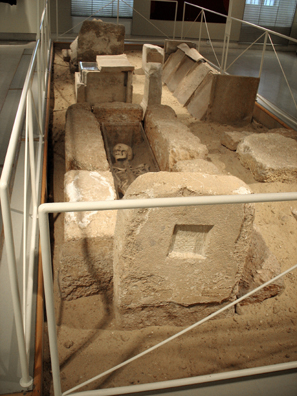 CADIZ: Reconstruction of a Roman tomb. In the Museum of Fine Art and Archaeology, Cadiz.