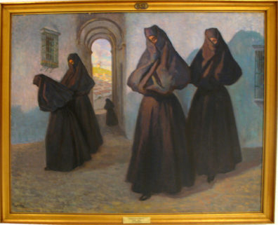 CADIZ: The museum also contains a collection of Spanish paintings, among them this scene depciting the traditional women’s garb of Vejer. In the Museum of Fine Art and Archaeology, Cadiz.