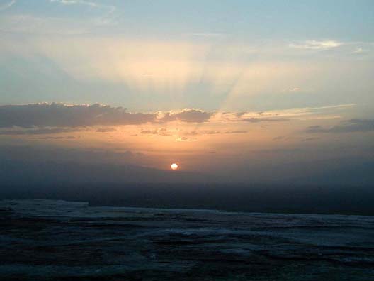 PAMUKKALE: Sunset over the cliffs viewed from the top.