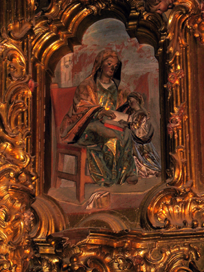 ARCOS DE LA FRONTERA: Virgin Mary is learning how to read. Detail from the Chapel of the Rosary (1784), Santa Mara de la Asuncin, Arcos de la Frontera.