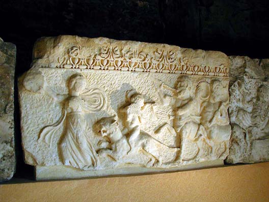 HIEROPOLIS: Although crudely carved, this is an endearingly lively procession, with a tambourine-playing woman leading the way and the child on the back of a lion playing panpipes.