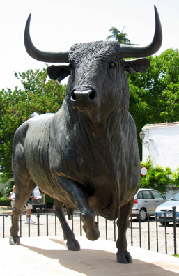 RONDA: We didn’t go into the famous bullfighting ring in Ronda, but we did park by this bronze bull in the lot next door.