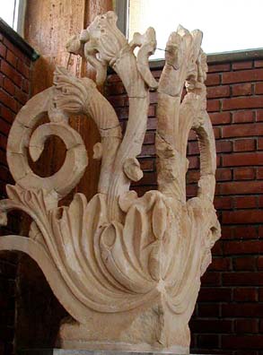 AFRODISIAS MUSEUM: A delicate architectural detail from the corner of a building. We had a bus to catch but we were hungry and there is little to eat on the site. We persuaded our taxi driver to take us down the road to Chez Mestan, where the owner agreed to assemble some tasty mezes of our choosing into rolled-up pitas (pides) which made a great take-away lunch.