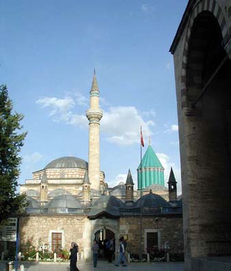 KONYA: But the main reason we had come to Konya was to visit the shrine of the great 13th-century Sufi poet and founder of the whirling derivishes, Celaleddin Rumi (Mevlana). As we were walking toward the Mevlana Museum which houses his body and memorabilia, we were greeted by a very enthusiastic young man who introduced himself as a sufi who had spotted us a fellow seekers after truth. He went out of his way to demonstrate "Turkish hospitality" as he kept calling it, even driving us back to our hotel that evening to save the cost of a taxi; but he grew surly the next day when we declined to visit his carpet shop, though we explained we had only a very short time left to see the sights we had come to Konya to see. But we shall always be grateful that he tipped us off that Rumi's birthday was to be celebrated that very night, September 30, in the garden of the Museum.