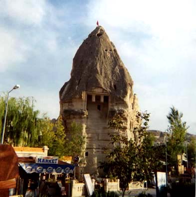CAPADOCCIA: The interior of an ancient pillared hall, now sliced open by erosion, in downtown Göreme.