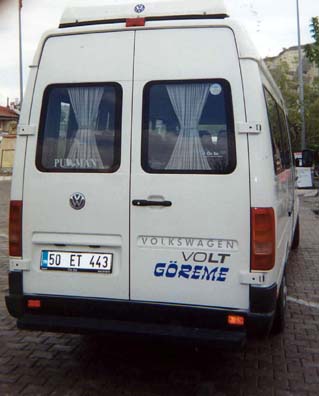 CAPADOCCIA: We collect "Pullman" photos from around the world. George Pullman's name has been applied not only to the Pullman railway cars he invented and to our home town, but to numerous vehicles and hotels around the world. Our Capaddocia tour van was labeled "Pulman" (Turkish shuns silent letters).