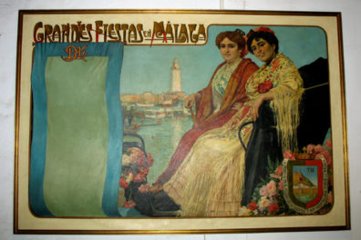 MALAGE: Another old travel poster. In Museo de artes y costumbres populares, Mlaga.