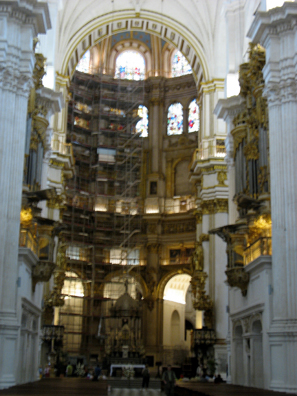 GRANADA: The alter showing the scaffolding being used during its restoration.