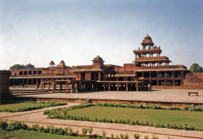 Part of the sprawling palace complex. Fatehpur Sikri was built by the Emperor Akbar as a new capital of the Mughal Empire, but was occupied only from 1570 to 1586. Since Fatehpur Sikri was abandoned shortly after it was built (according to one theory, because of the lack of a sufficient water supply), it has never been attacked or ruined. It looks almost as if it had been deserted yesterday.