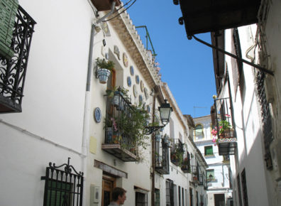 GRANADA: Our guide (appearing at the bottom of this photo) took us around the old quarter, the Albaicín (also spelled “Albaycín”).