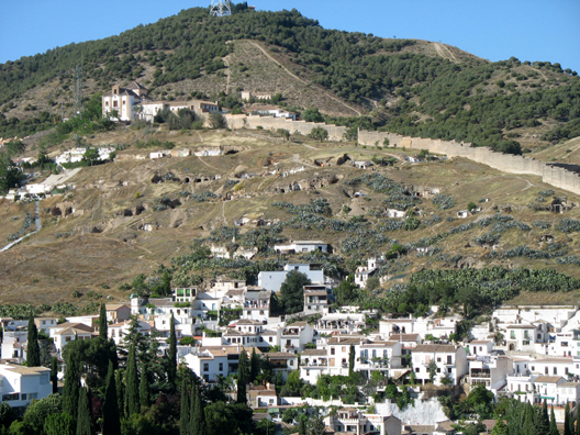 ALHAMBRA: View from the Alhambra back across to Sacromonte and its “Gypsy caves,” rising above the Albaicín.