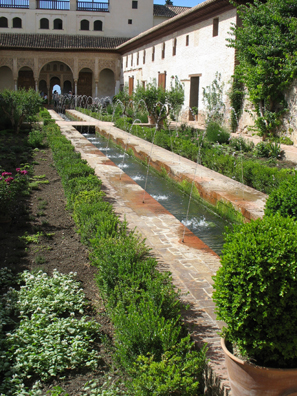 ALHAMBRA: Although the striking jets surrounding this pool are a favorite feature of documentaries about the Generalife, they are in fact a post-Muslim addition to the pool.