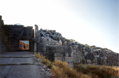 MYCENAE: Distant view of the famous "lion gate" entrance to the site.
