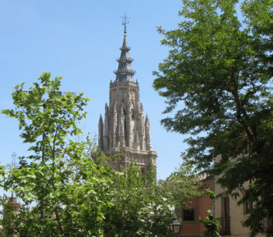 TOLEDO: View of the spire of the Toledo Cathedral from across town.