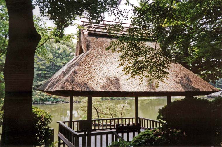 HIROSHIMA: The Y-y Tei, a platform for viewing the garden on the edge of the pond.