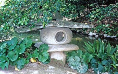 HIROSHIMA: Traditional stone lantern in the reconstructed Shukkuren Garden. May 19, 1998