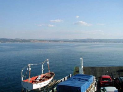 GELIBOLU: The view from the ferry across the Bosporus to Lapeski. This ferry line wasn't marked on our map, and we thought we'd landed in Çanakkale, our destination, and started to get off. An alert attended herded us back on--only one of several instances of people voluntarily looking out for us.