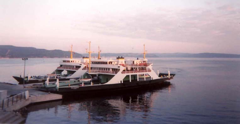 CANAKKALE: Our ferry looked pretty much like these docked just outside our hotel at sunset.