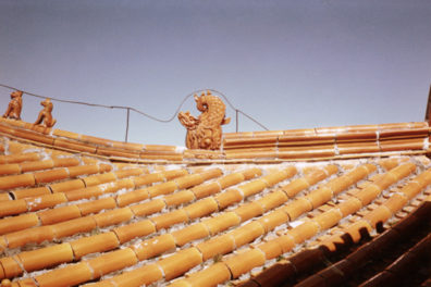 MT. EMEI: A traditional tiled roof, with lightning rods added.