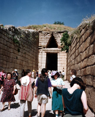 MYCENAE: The entrance to the famous beehive-shaped tholos, a tomb/treasury whose awesome size and form is impossible to convey in a photograph.