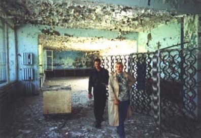 In the same cafe (near our apartment house). Behind me walks Sasha's friend Maksim. It was he who drove us to Pripyat in his car.
