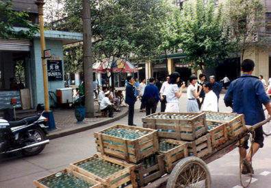 LESHAN: Bottles being transported. Huge loads are normal.