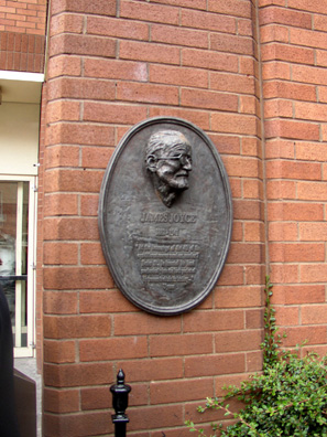 DUBLIN: Right of doorway at the James Joyce's Cultural Centre. one of several memorial plaques to the author scattered about the city, this one at 7 Eccles Street, the fictional address of Leopold Bloom. On "Bloomsday" (June 16) serious pilgrims retrace the steps of Bloom and Stephen Dedalus around the city, and major stops along the way are mostly marked.