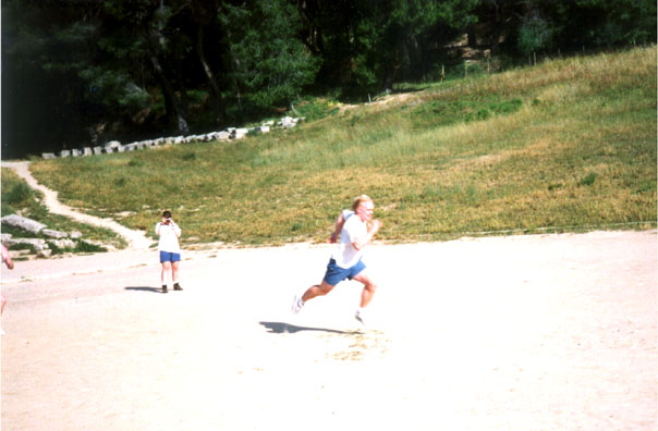 OLYMPIA: We persuaded two of the students to stage a footrace for us. Merritt won handily.