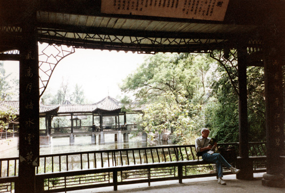 THREE SUS: Doug reading a guidebook on the site.