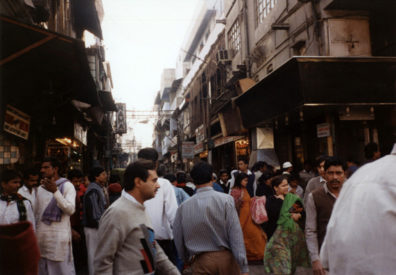 Typically crowded street scene in Old Delhi.