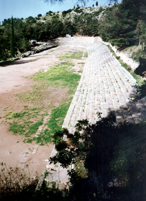 DELPHI: Early on May 26 we beat the crowds up Mount Parnassus to the stadium where races were run in ancient times.