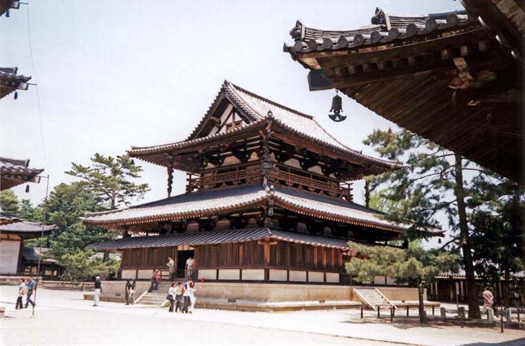 NARA: The Kondo Hall is the main building of the Sai-in Temple, the oldest part of the Horyuji Temple complex. First built in 7th C., rebuilt after fire destroyed the original in 711. May 21, 1998
