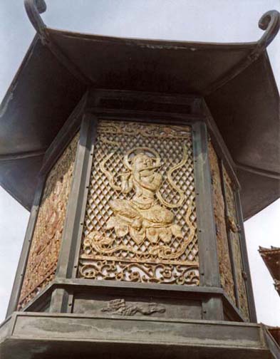 NARA: Replica of six-sided lantern in front of unidentified temple, Nara. May 21, 1998